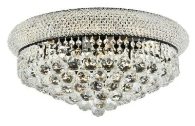 Chandelier Crystal Flush Mount Bathroom Bedroom 10 Light Black Light Fixture 20" - Image 1 of 4