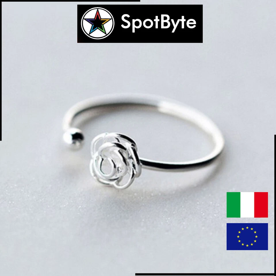Anello Donna Semplice Placcato Argento Rosa Regolabile Rose Aperta - Immagine 1 di 1