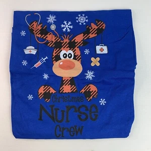New size 2XL blue basic women’s cotton tshirt nurse Christmas holidays reindeer - Picture 1 of 2