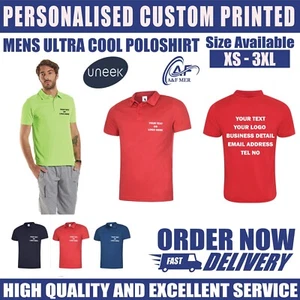 Personalised Custom Printed Men Ultra Cool Poloshirt Your Text Logo Unisex UC125 - Imagen 1 de 17