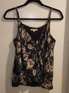 Skies Are Blue Size Medium Blue Floral Lined Tank Top Gathered Front Romantic - Picture 1 of 9