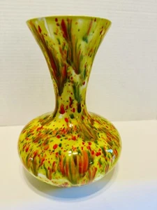 Vintage Groovy 1970er Jahre Tropfglasur Spritzfarbe Keramik Vase 8,5x6,5 Zoll rot-orange-grün - Bild 1 von 10