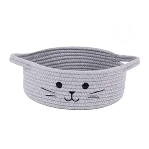 Small Woven Rope Storage Basket, Cute Cat Toy Basket for Living 1 Pcs Grey - Picture 1 of 7
