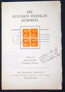 The Benjamin Franklin Memorial Filatélica Exposición 1938 Programa Oficial en muy buen estado - Imagen 1 de 3