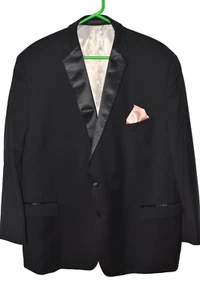 52R CALVIN KLEIN Men's tuxedo Black 100% Wool dinner Coat Jacket Blazer night - Picture 1 of 14