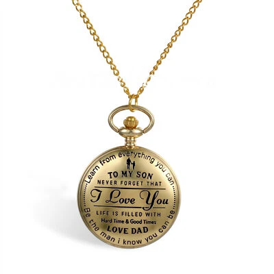 Mens "To My Son,Love Dad" Analog Quartz Pocket Watch with 32" Chain Gift for Son - Image 1 of 4