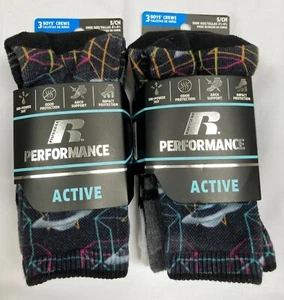 NWT Russell Performance Active Crew Sock Boy's Small (6 Pairs) Space Black White - Picture 1 of 3