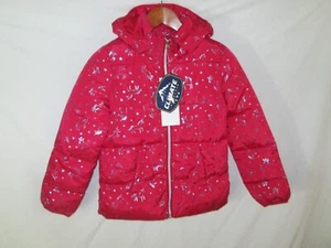 Climate Concepts Red Puffer Jacket Hood Zipper Pocket Metallic Unicorns 6/6X NWT - Picture 1 of 16