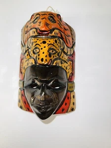 Hand Carved Colorful Wooden Mask Tribal Mask w/Hanging String 6.5” x 4.25" - Picture 1 of 6