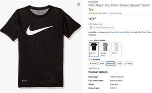 NIKE Boys' Dry Short Sleeve Swoosh Solid Tee Black/White - MEDIUM - New with Tag - Picture 1 of 1