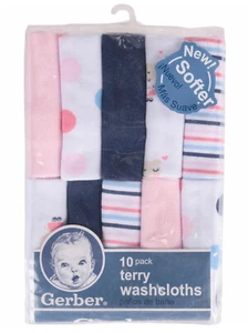 Gerber Newborn Baby Girl Assorted Terry Printed Washcloths, 10 Pack - Picture 1 of 1