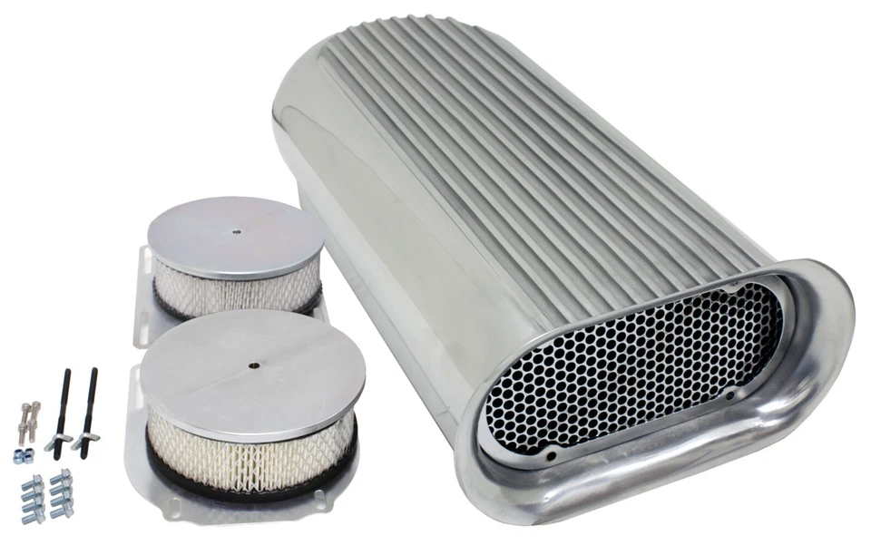 Polished Aluminum Hilborn Style Finned Air Scoop Single/Dual 4 Barrel Carburetor - Image 1 of 1