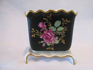 VINTAGE ROSENTHAL GERMANY FOOTED TOOTHPICK HOLDER RUFFLED EDGE GOLD TRIM FLOWERS - Picture 1 of 10