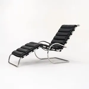 1980 Knoll Mies van der Rohe MR Adjustable Chaise Lounge Chair in Black Leather - Picture 1 of 10