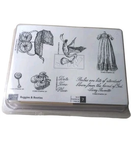 Stampin’ Up Buggies & Booties Rubber Stamps Unmounted Baby Shower Announcement - Picture 1 of 2