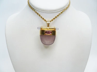Colgante/potenciador de diamantes de cuarzo rosa/calcedonia rosa de oro amarillo de 14 quilates Foto 1 de 4