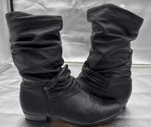 Botas Vintage Cuero Negro Medio Pantorrilla Slouch Botas Talla 7 - Imagen 1 de 7