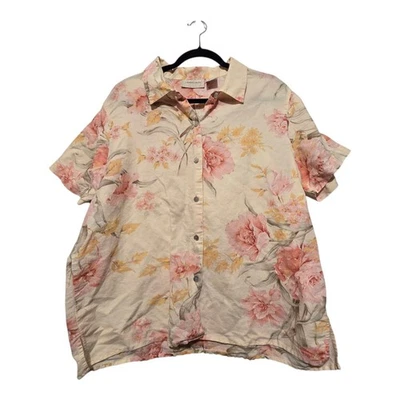 Camisa feminina floral grama limão XL mistura de linho manga curta Chintz Cottage boho - Imagem 1 de 4