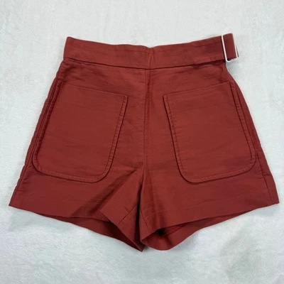 Shorts Sandro Paris cintura alta com cinto bolsos ferrugem casual tamanho 38 EUA 6 - Imagem 1 de 4