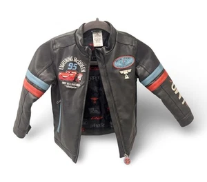 Disney Cars Lightening Mcqueen Faux Leather Gray Racing Jacket Toddler Size 4 - Picture 1 of 7