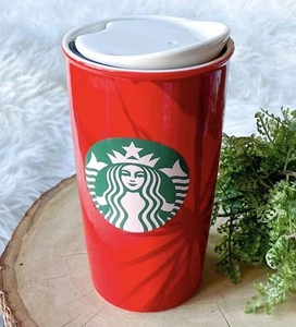 Starbucks 2014 Holiday Christmas Ceramic Travel Tumbler 12 Oz Mug Checklist Menu - Picture 1 of 5