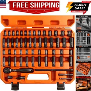 4" Drive Master Impact Steckschlüsselsatz mit Ratschengriff, 56 Stück Sae & Metrisch... - Bild 1 von 10