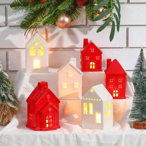 Juegos de 6 piezas de cerámica para casas de pueblo de Navidad con iluminación LED para... - Imagen 1 de 7