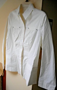 Giacca camicia Coldwater Creek donna bianca a scatto davanti manica lunga colletto taglia 10 - Foto 1 di 11