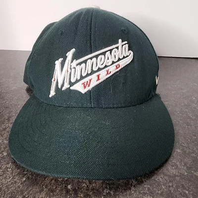Minnesota Wild Hat Cap Fitted Mens 7 1/4 Green White NHL Hockey Script Wordmark - Image 1 of 4