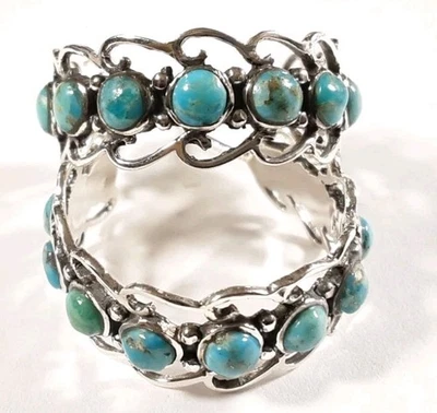 BRINCOS DE ARGOLA DE PRATA ESTERLINA 925 11 PEDRAS TURQUESA 15/16" X 3/8" 6,3 g - Imagem 1 de 4