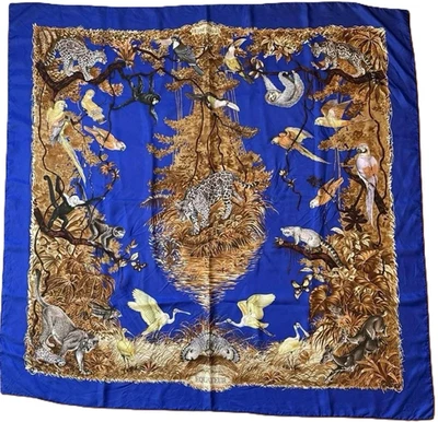 HERMES Carre 140 EQUATEUR Silk Scarf Shawl Multicolor Animal No Box Used Rare - Image 1 of 4