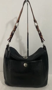 Coach Black Chelsea Pebbled Leather Shoulder Hobo Bag Turnlock Medium 9379 - Picture 1 of 22