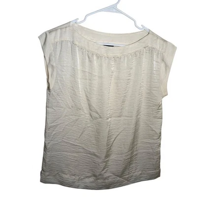 Talbots Blouse Women's Petite 8 Beige Cap Sleeve Boat Neck Lightweight Top - Image 1 of 4