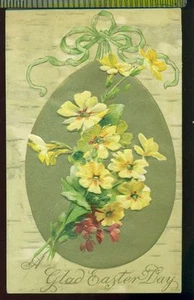 GUON EASTER DAY grande uovo oro betulla corteccia look fiori cartolina vintage 1908 - Foto 1 di 1