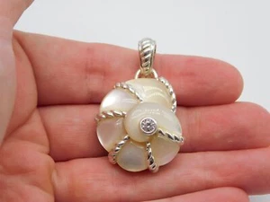 DESIGNER JUDITH RIPKA STERLING SILVER MOTHER OF PEARL SHELL CZ STONE PENDANT - Picture 1 of 6