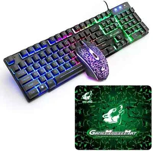 RGB LED Gaming Keyboard Mouse Pad Set Wired UK Layout for PC Laptop PS4 Xbox - Picture 1 of 9