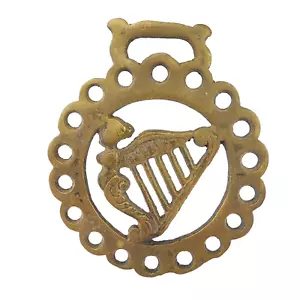 Vintage Angel Irish Trinity Harp Horse Brass Medallion England 3.5" - Picture 1 of 4