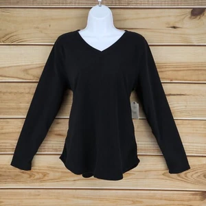 St. John's Bay Long Sleeve Fleece Shirt Womens Size S Black Classic V-Neck NEW - Picture 1 of 8