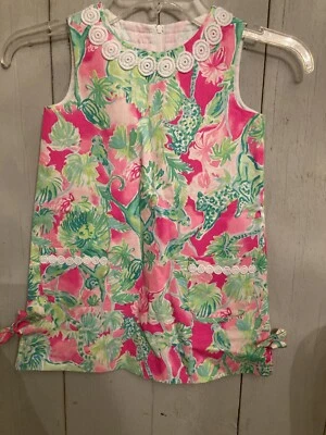 Vestido Lilly Pulitzer Jungla Estampado Floral Clásico Cambio Rosa y Verde Niñas Talla-4 Foto 1 de 4