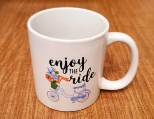 (Enjoy The Ride) Bicycle White Floral Coffee Cup Mug Flowers - Picture 1 of 5