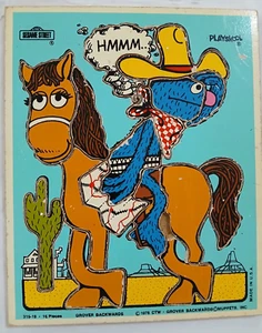 Grover Muppets Sesame Street 16 Piece Wood Puzzle Grover Backwards c1976 Used - Picture 1 of 15