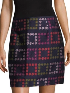 TED BAKER Horticultural Check folk floral print jacquard A-line skirt work 4 14 - Picture 1 of 12