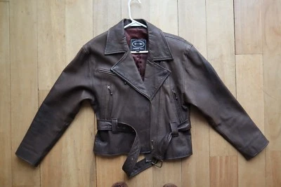 Dark Brown Leather TANNERY WEST Moto Style Zip Front Jacket w/Belt XS - Image 1 of 4