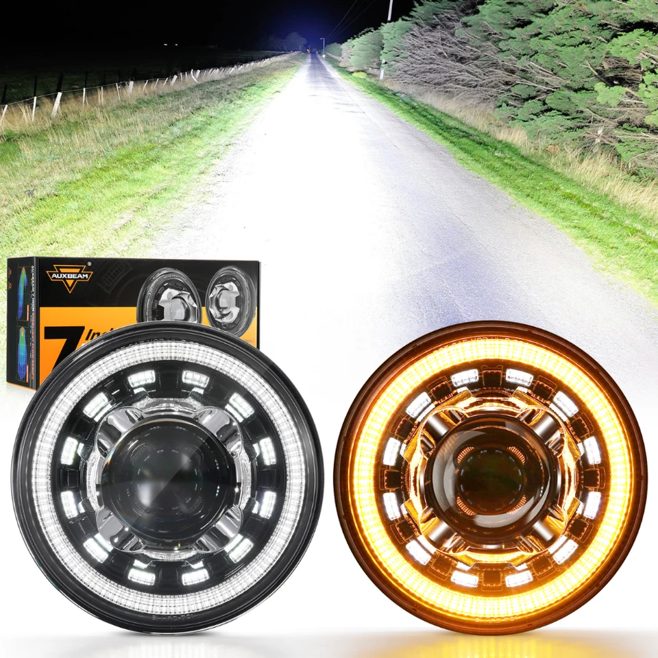 AUXBEAM for Jeep Wrangler JK JKU DOT 7" LED Headlights w/ DRL&Turn Signal Hi/Lo - Image 1 of 4