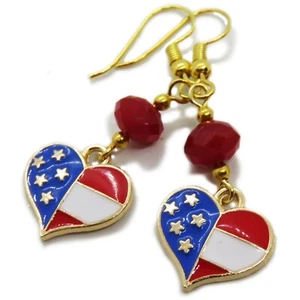 Pendientes de corazón dorados patrióticos 4 de julio bandera esmaltada por SoniaMcD - Imagen 1 de 9