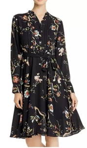 NWT Nanette Leppore Pintucked Floral-Print Shirt Dress In Very Black Multi Sz 2 - Picture 1 of 14