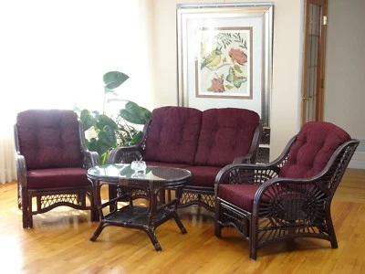 Living Malibu Set of 2 Lounge Chairs Loveseat Coffee Table w/Glass, Dark Brown - Image 1 of 4