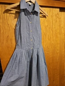 Vestido retro Michael Kors talla 2 azul cambray a rayas con botones sin mangas línea A - Imagen 1 de 8
