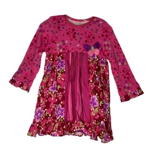 Baby Lulu Dress Girls 2T Pink Floral Stripe Butterfly Ruffle Mixed Media Artsy - Picture 1 of 6