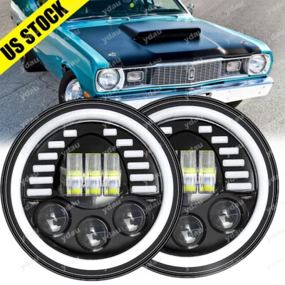 2x Faros LED redondos de 7 pulgadas haz alto-bajo DRL para Plymouth Barracuda Duster 340 Foto 1 de 4